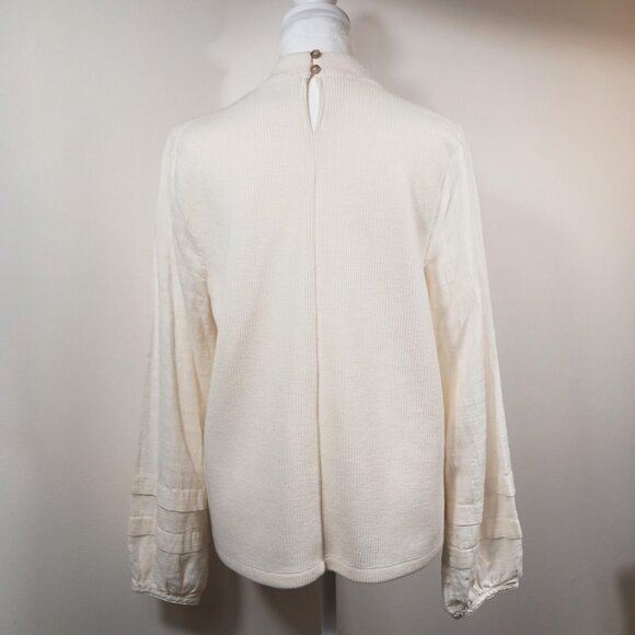 Madewell, Ivory, Weave Mix, Mock Neck, Bubble Sleeve Top, SZ Large, Style NC638 - Picture 3 of 16